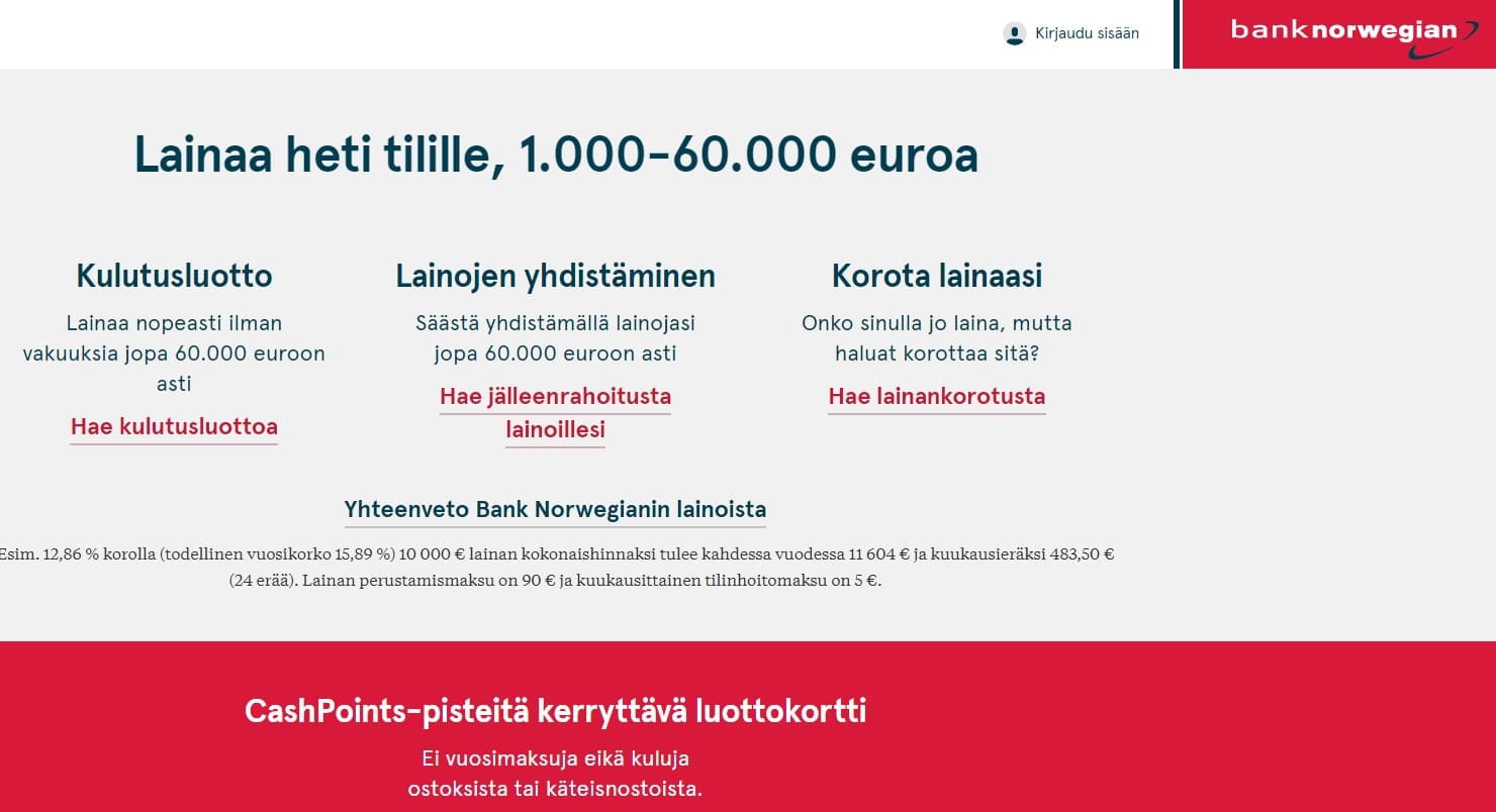Bank norwegian kulutusluotto lainojen yhdistäminen tai luottokortti