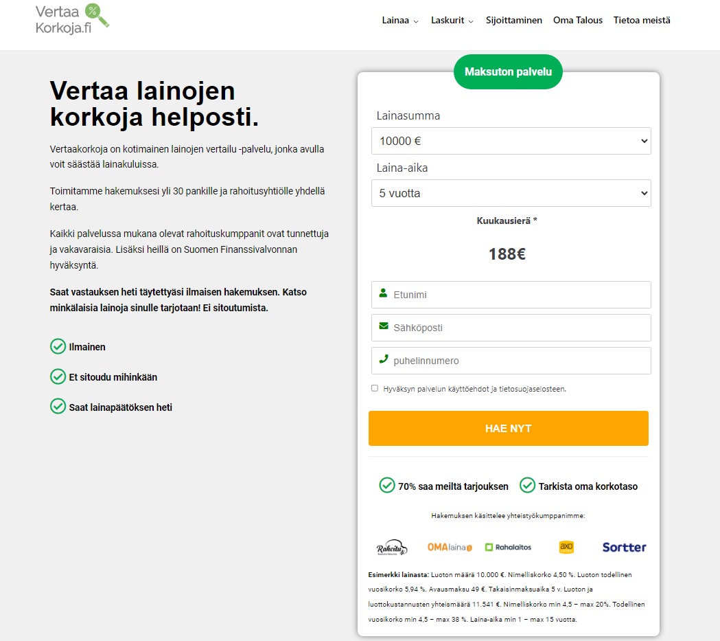 Vertaakorkoja lainavertailu